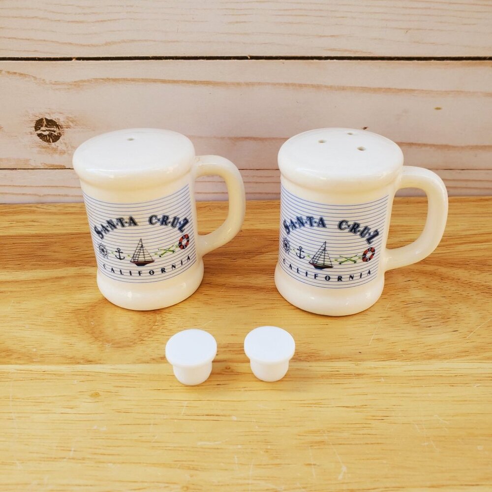 Vintage 1980s Ceramic Santa Cruz CA Mug Salt And Pepper Shakers Souvenirs Korea